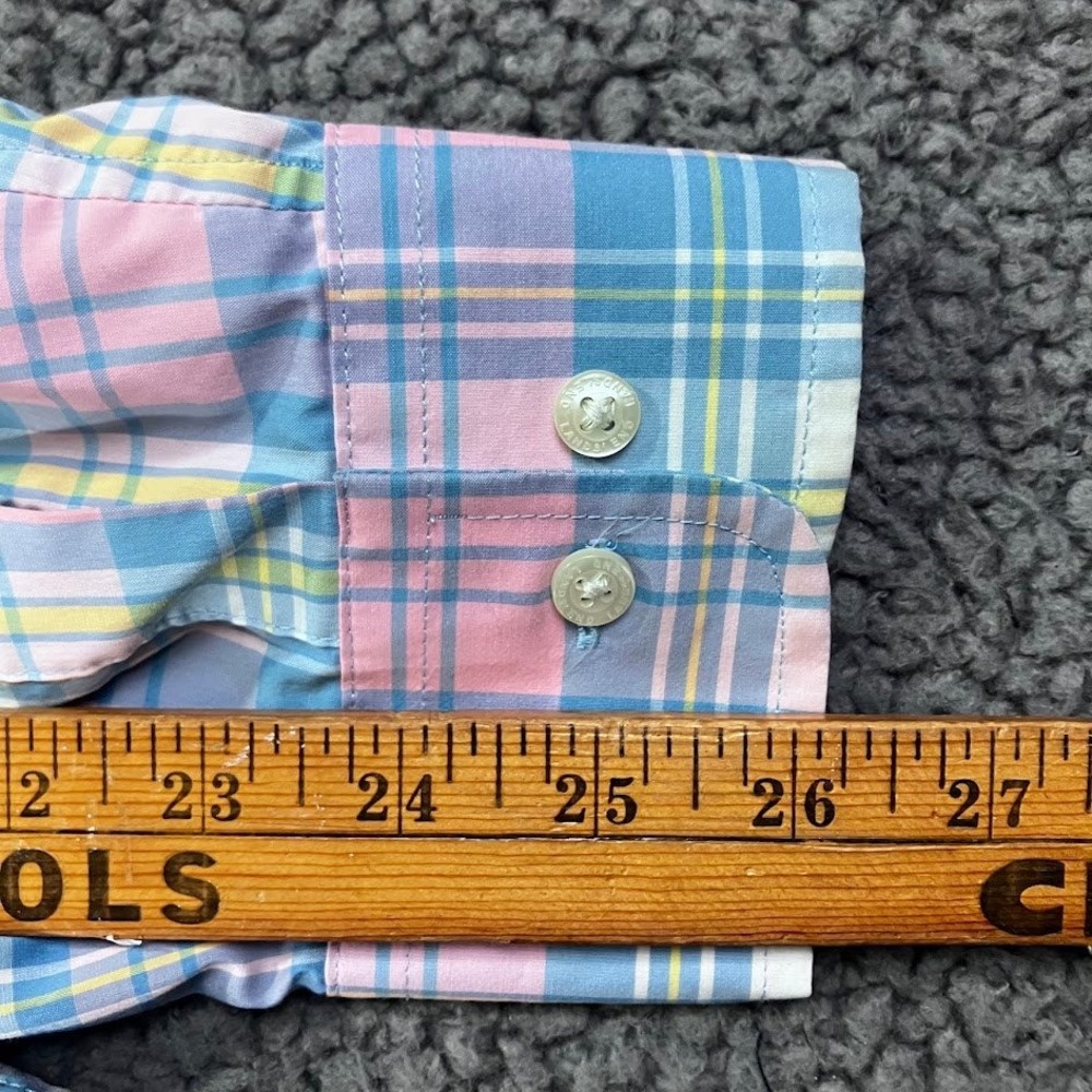 Lands End Mens Tall Large L/T Plaid Button Down Shirt Blue Pink Cotton Poplin - Picture 7 of 9